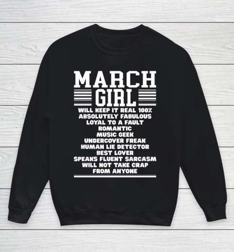 March Girl Facts Gift Funny Birthday Gifts Queen Women Girls Youth Sweatshirt