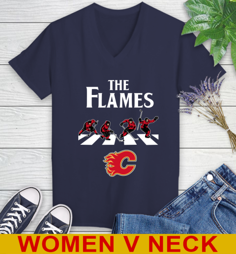 NHL Hockey Calgary Flames The Beatles Rock Band Shirt Women's V-Neck T-Shirt 12