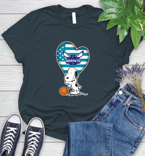 Charlotte Hornets NBA Basketball The Peanuts Movie Adorable Snoopy Women's T-Shirt 8