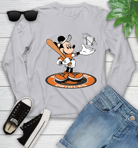 MLB Baseball Baltimore Orioles Cheerful Mickey Disney Shirt Youth Long Sleeve 5
