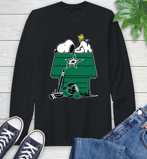 Dallas Stars NHL Hockey Snoopy Woodstock The Peanuts Movie Long Sleeve T-Shirt 2