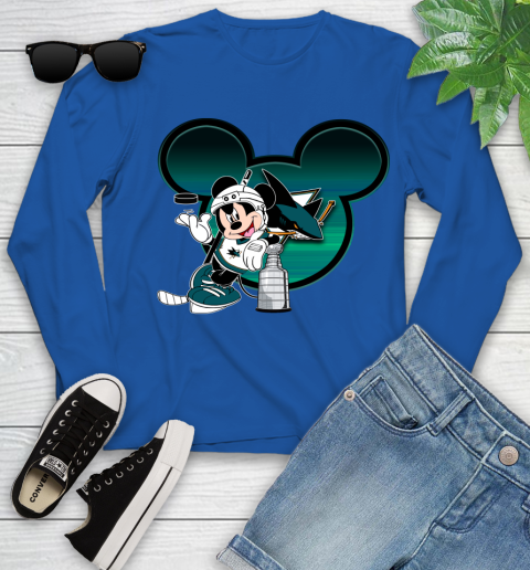 NHL San Jose Sharks Stanley Cup Mickey Mouse Disney Hockey T Shirt Youth Long Sleeve 9