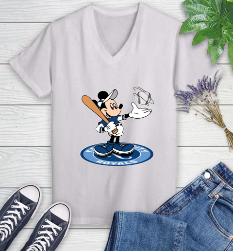 MLB Baseball Kansas City Royals Cheerful Mickey Disney Shirt Women's V-Neck T-Shirt 2