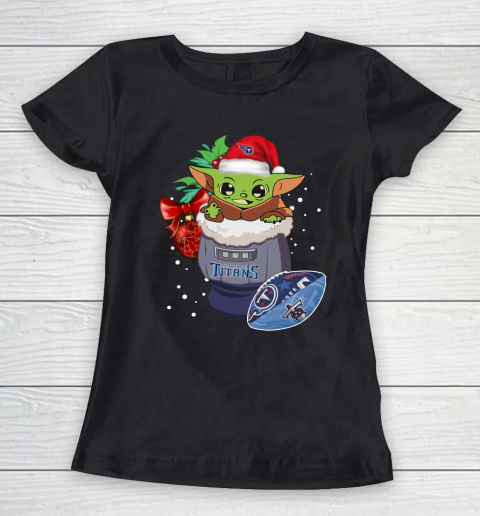 Tennessee Titans Christmas Baby Yoda Star Wars Funny Happy NFL Women's T-Shirt 2