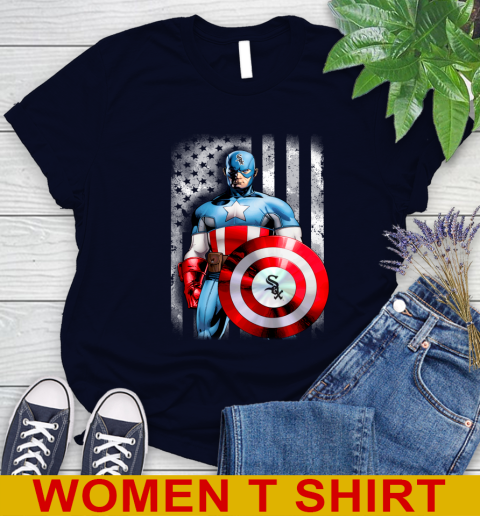 Chicago White Sox MLB Baseball Captain America Marvel Avengers American Flag Shirt Women's T-Shirt 2