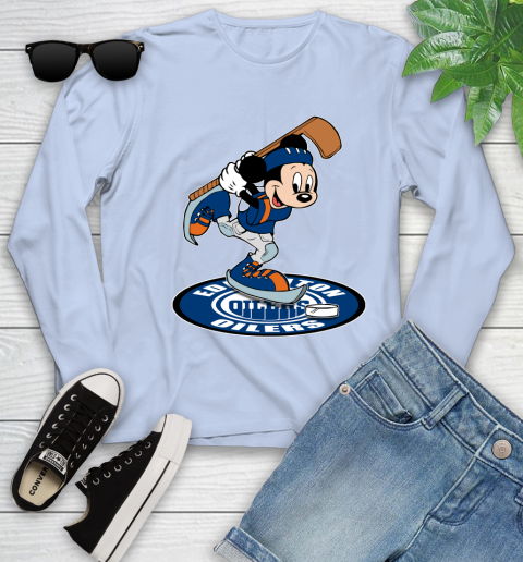 NHL Hockey Edmonton Oilers Cheerful Mickey Disney Shirt Youth Long Sleeve 9