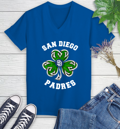 MLB San Diego Padres Three Leaf Clover St Patrick's Day Baseball Sports Women's V-Neck T-Shirt 10