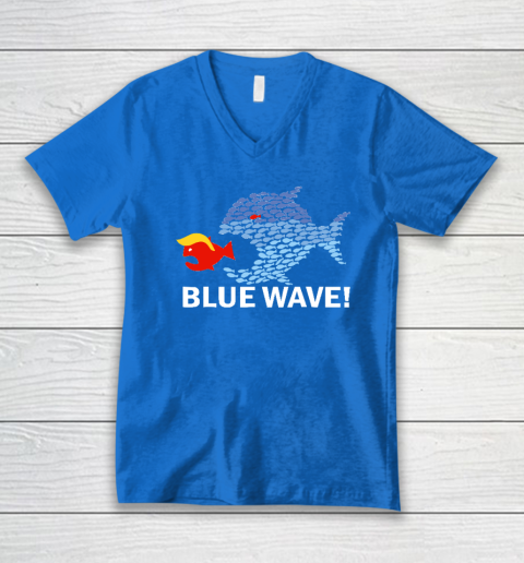 Blue Wave 2024 Funny Big Fish Eat Little Fish Trump Hair V-Neck T-Shirt 4