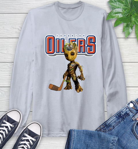 Edmonton Oilers NHL Hockey Groot Marvel Guardians Of The Galaxy Long Sleeve T-Shirt 6