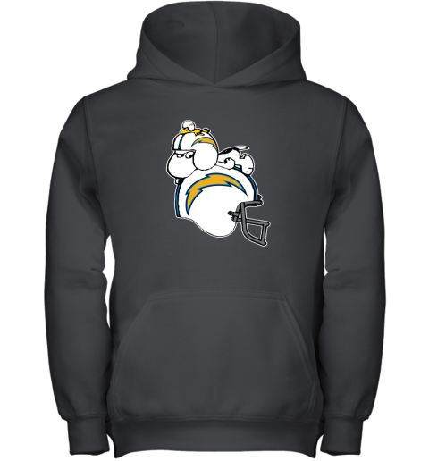 Snoopy And Woodstock Resting On Los Angeles Chargers Helmet Youth Hoodie