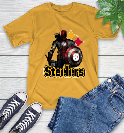 NFL Captain America Thor Spider Man Hawkeye Avengers Endgame Football Pittsburgh Steelers T-Shirt 3