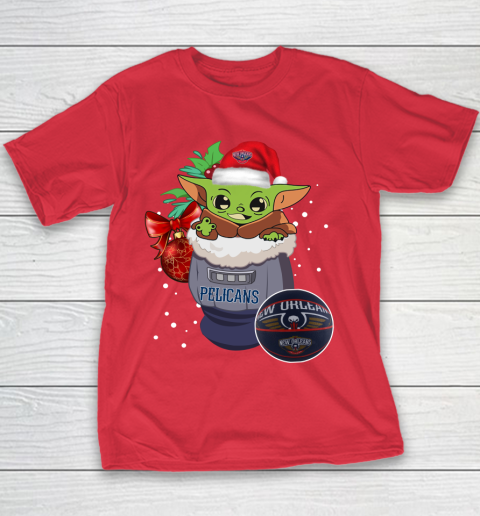 New Orleans Pelicans Christmas Baby Yoda Star Wars Funny Happy NBA Youth T-Shirt 9