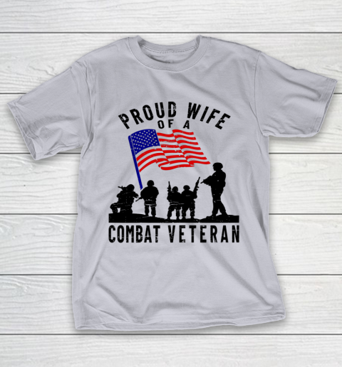 Veteran Shirt Proud Wife of a Combat Veteran Retro US Flag Military Family T-Shirt 4