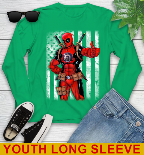 MLB Baseball San Diego Padres Deadpool American Flag Shirt Youth Long Sleeve 7