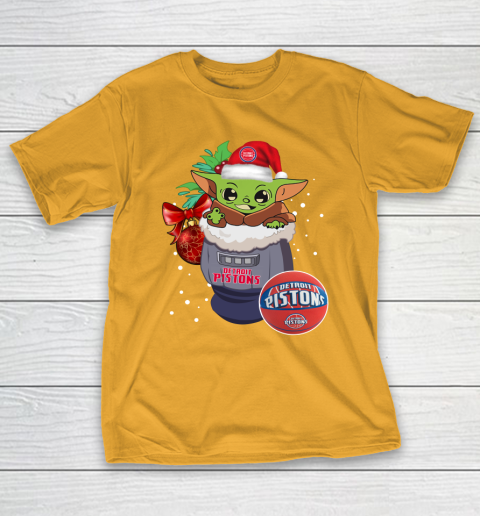 Detroit Pistons Christmas Baby Yoda Star Wars Funny Happy NBA T-Shirt 4