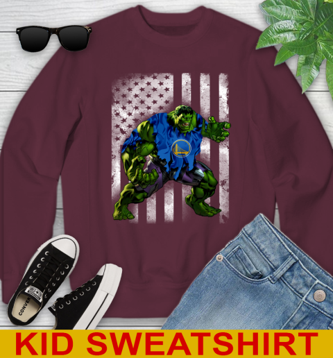 Golden State Warriors Hulk Marvel Avengers NBA Basketball American Flag Youth Sweatshirt 4