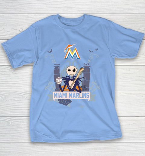 MLB Miami Marlins Baseball Jack Skellington Halloween Youth T-Shirt 9 MLB Miami Marlins Baseball Jack Skellington Halloween Youth T-Shirt - Image 9