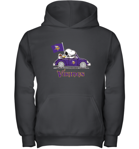 Snoopy And Woodstock Ride The Minnesota Vikings Car NFL Youth Hoodie