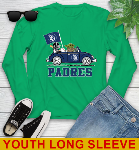 MLB Baseball San Diego Padres Darth Vader Baby Yoda Driving Star Wars Shirt Youth Long Sleeve 7
