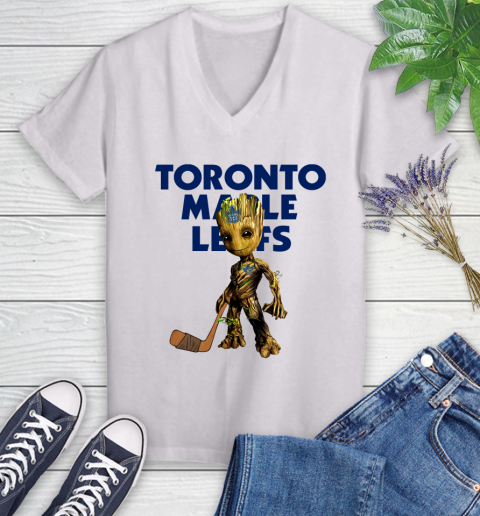 Toronto Maple Leafs NHL Hockey Groot Marvel Guardians Of The Galaxy Women's V-Neck T-Shirt