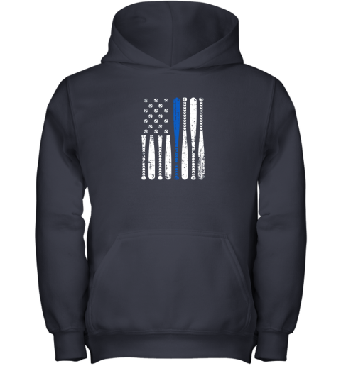 9jpy thin blue line leo usa flag police support baseball bat youth hoodie 43 front navy