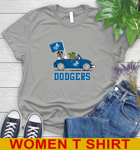 MLB Baseball Los Angeles Dodgers Darth Vader Baby Yoda Driving Star Wars Shirt Women's T-Shirt 11