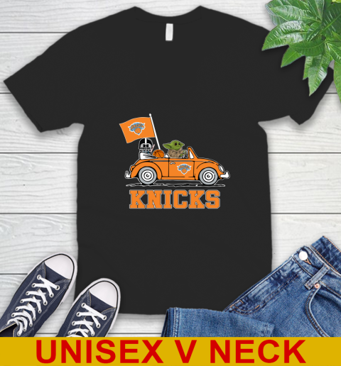 NBA Basketball New York Knicks Darth Vader Baby Yoda Driving Star Wars Shirt V-Neck T-Shirt 2