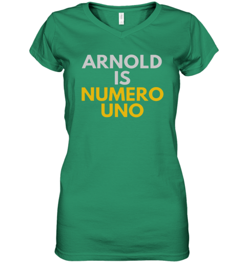 Fans of Schwarzenegger, Arnold is numero uno Women's V-Neck T-Shirt rzyr fans of schwarzenegger arnold is numero uno women v neck t shirt 39 front irish green