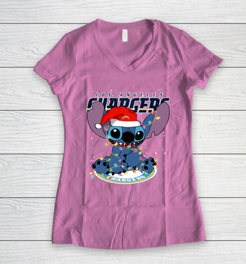 Los Angeles Chargers NFL Football noel stitch Christmas Women's V-Neck T-Shirt 8