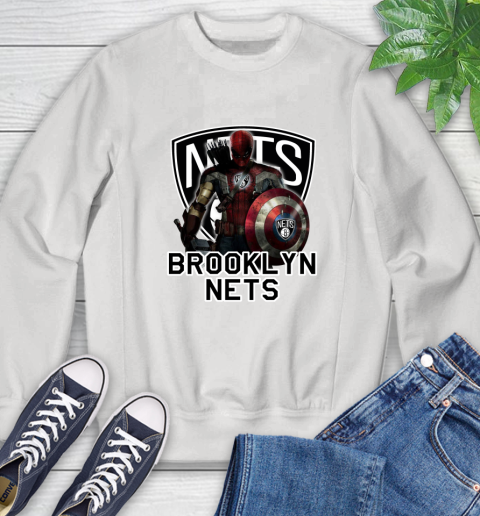 Brooklyn Nets NBA Basketball Captain America Thor Spider Man Hawkeye Avengers Sweatshirt
