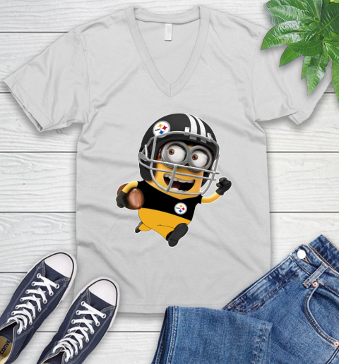 NFL Pittsburgh Steelers Minions Disney Football Sports V-Neck T-Shirt