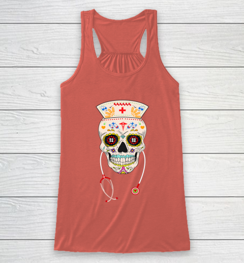 Nurse Sugar Skull Shirt Halloween Day Of The Dead Dia De Los Racerback Tank 3
