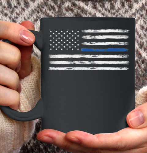 Thin Blue Line (White) America Flag Ceramic Mug 11oz