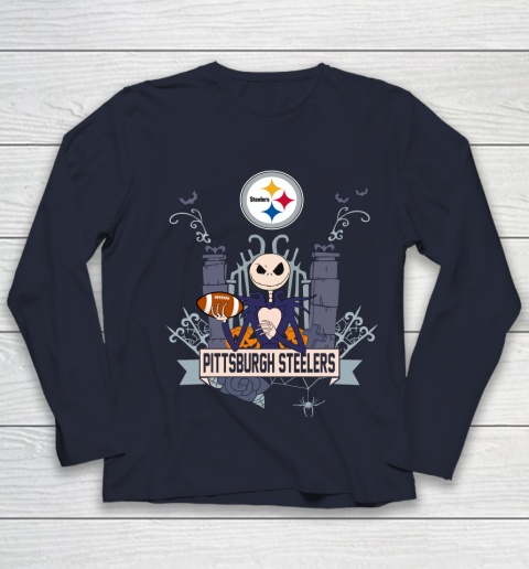 NFL Pittsburgh Steelers Football Jack Skellington Halloween Youth Long Sleeve 2