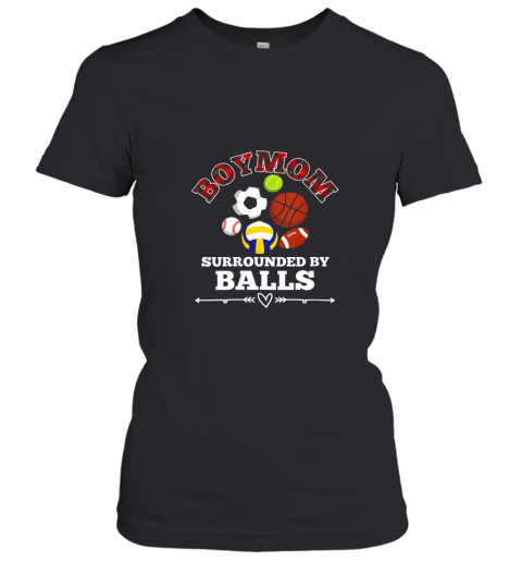 Womens Boy Mom Surrounded by Balls Baseball Softball Football Women's T-Shirt