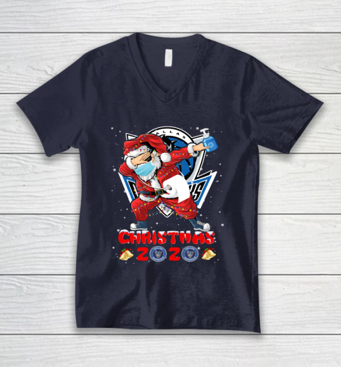 Dallas Mavericks Funny Santa Claus Dabbing Christmas 2020 NBA V-Neck T-Shirt 2