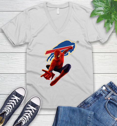 NFL Spider Man Avengers Endgame Football Buffalo Bills V-Neck T-Shirt