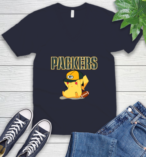 NFL Pikachu Football Sports Green Bay Packers V-Neck T-Shirt 3
