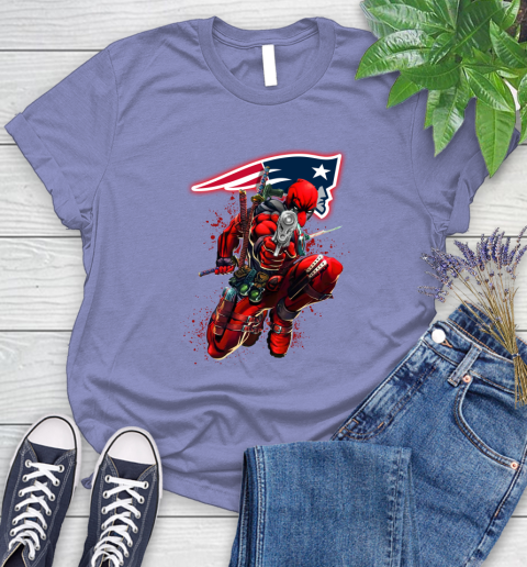 NFL Deadpool Marvel Comics Sports Football New England Patriots Women's T-Shirt 11