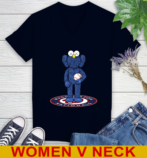 MLB Baseball Washington Nationals Kaws Bff Blue Figure Shirt Women's V-Neck T-Shirt 3