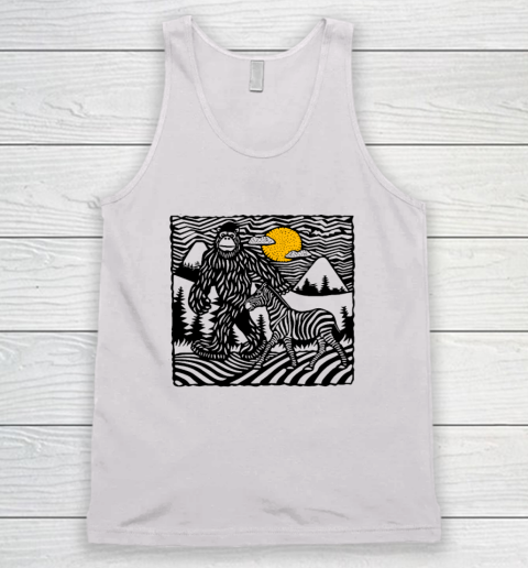 Bigfoot And Zebra In the Mountains Funny Tank Top