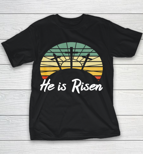 Retro He Is Risen Christian Jesus Christ Religious Easter Youth T-Shirt
