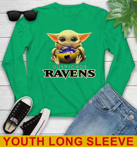 NFL Football Baltimore Ravens Baby Yoda Star Wars Shirt Youth Long Sleeve 7