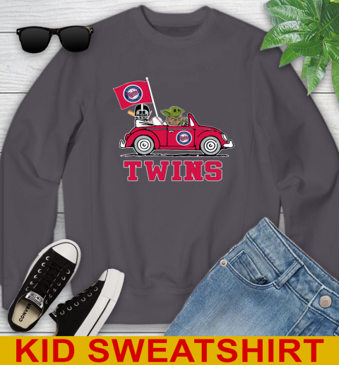 MLB Baseball Minnesota Twins Darth Vader Baby Yoda Driving Star Wars Shirt Youth Sweatshirt 6