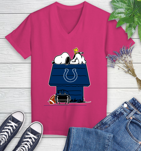Indianapolis Colts NFL Football Snoopy Woodstock The Peanuts Movie Women's V-Neck T-Shirt 9
