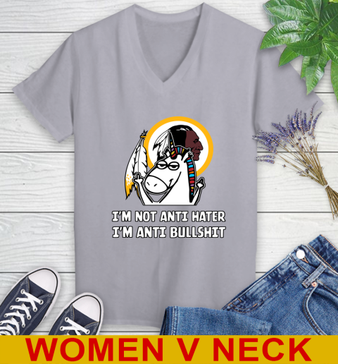 Washington Redskins NFL Football Unicorn I'm Not Anti Hater I'm Anti Bullshit Women's V-Neck T-Shirt 5