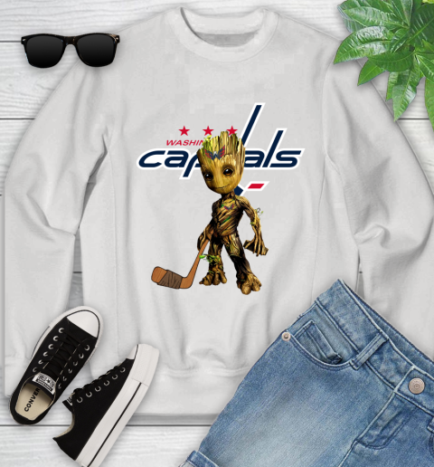 Washington Capitals NHL Hockey Groot Marvel Guardians Of The Galaxy Youth Sweatshirt