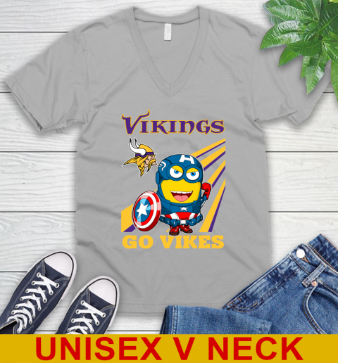 NFL Football Minnesota Vikings Captain America Marvel Avengers Minion Shirt V-Neck T-Shirt 3