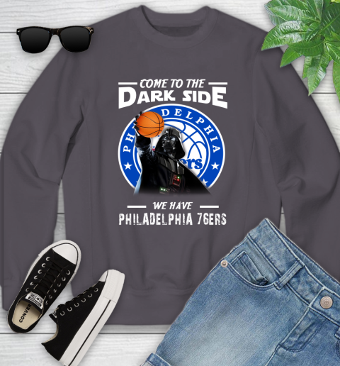 NBA Come To The Dark Side We Have Philadelphia 76ers Star Wars Darth Vader Basketball Youth Sweatshirt 5