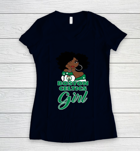 Boston Celtics Girl NBA Women's V-Neck T-Shirt 3